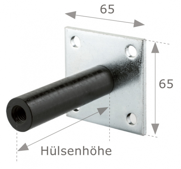 Platte mit Hülse für Rückhalter und Reiber, thermisch getrennt